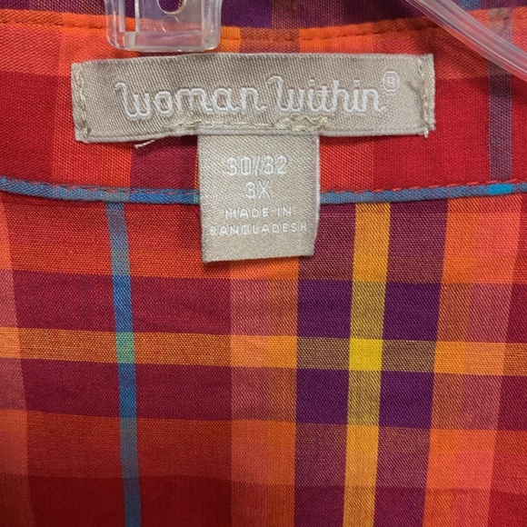 Woman Within Short Sleeve Button Down Plaid Blouse Size 30/32 - Picture 2 of 6